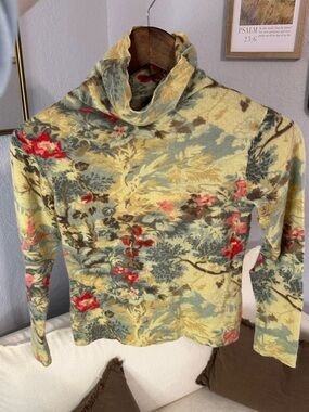 Y2K Talbots Cashmere Cowl Neck Sweater in Cream, Green & Red